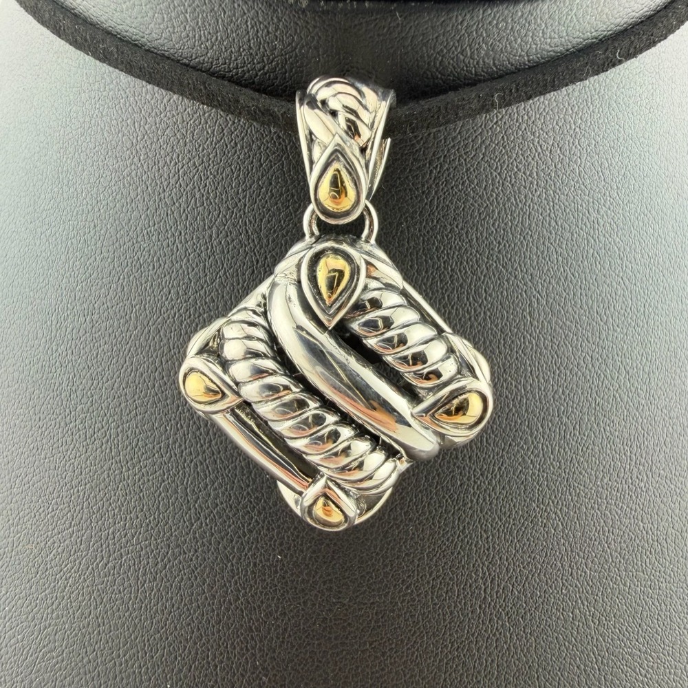 JAI John Hardy Womens OS Silver 14k Gold Twisted Cable Filigree Square Pendant